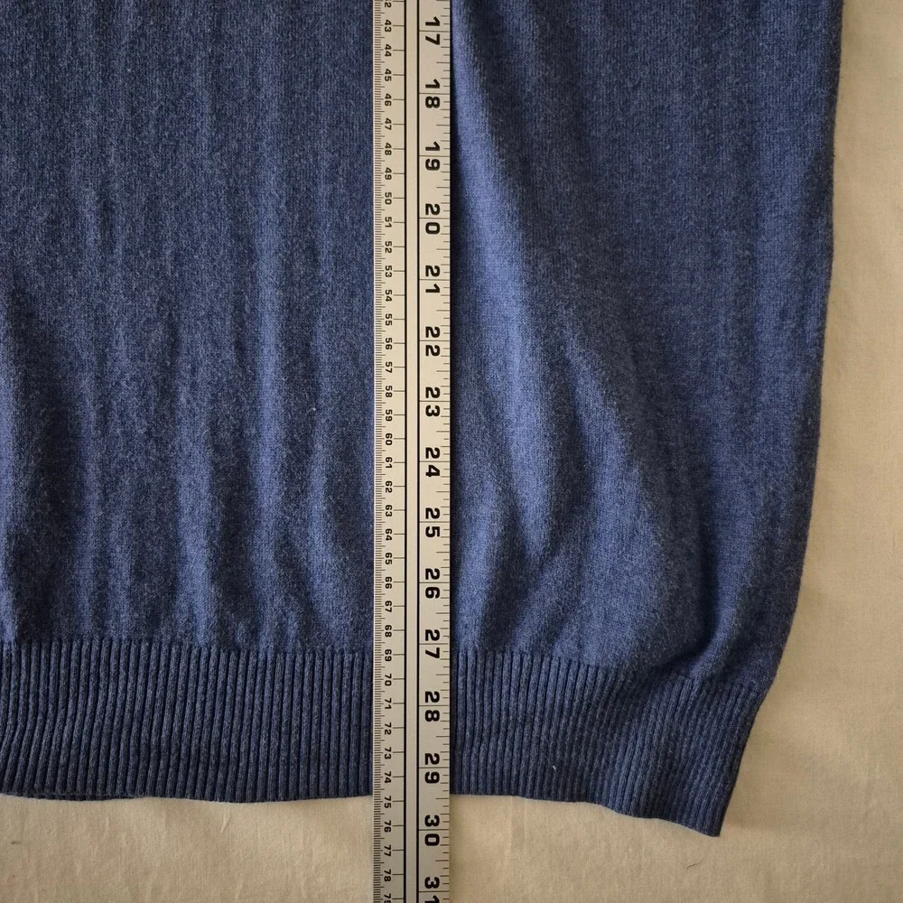 Charles Tyrwhitt Blue Cotton Cashmere Quarter Zip‎ Sweater Mens XL Preppy